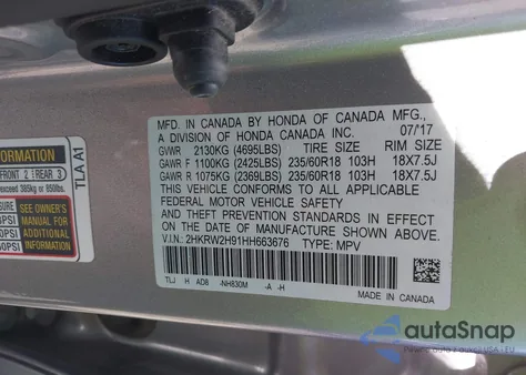 2017 Honda Cr-V Touring z USA, uszkodzony, nr VIN 2HKRW2H91HH663676